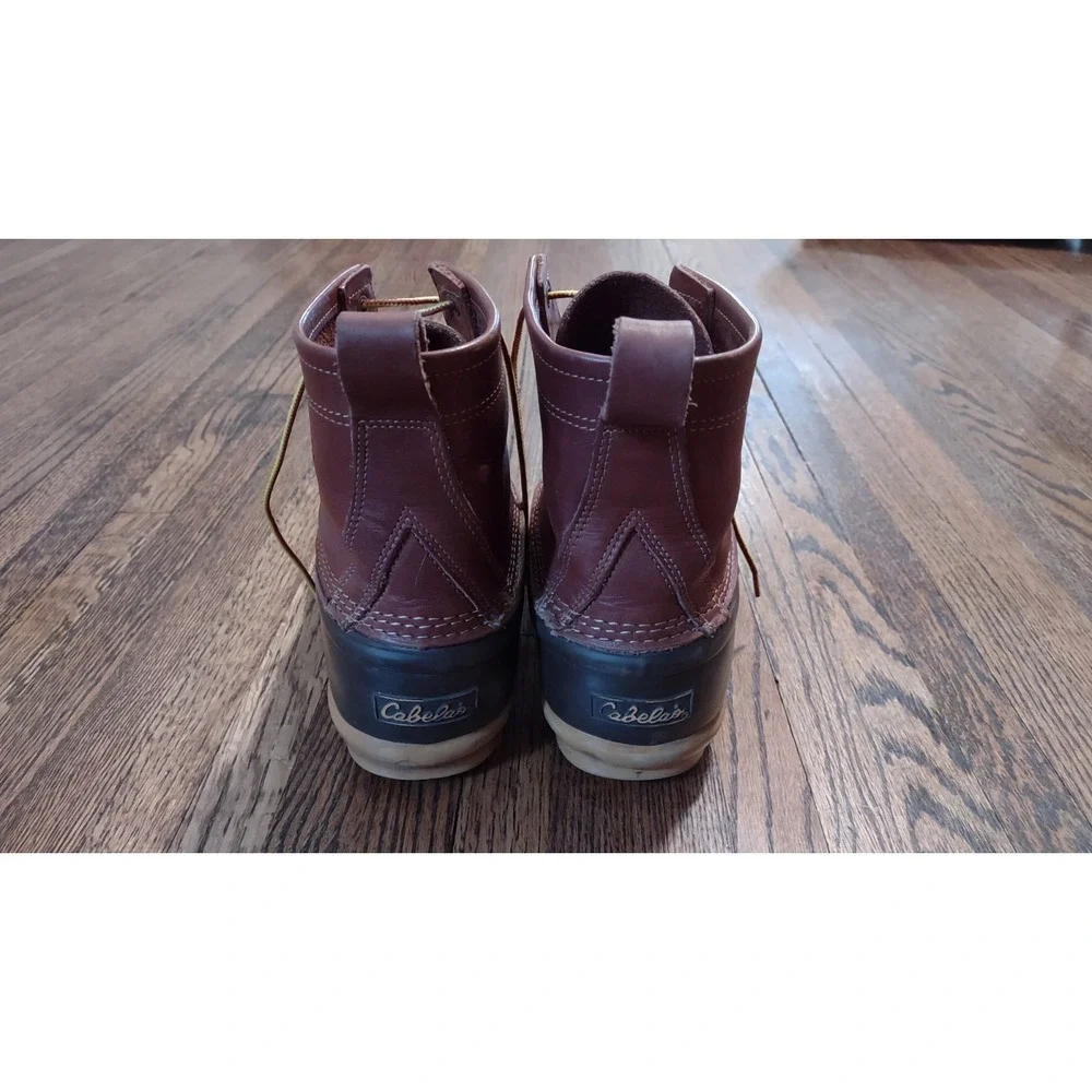 Cabelas Mens Duck Boots Size 10 Brown Leather Rubber Steel Shank Rain Snow Boots